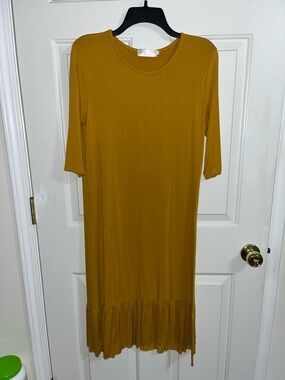Women's Mustard Ruffle-Hem Midi Dress